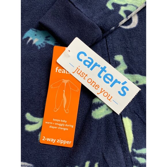 Carters Baby Boy Dinosaur Fleece Footed Pajamas With 2-Way Zipper Size 3M - Picture 4 of 9